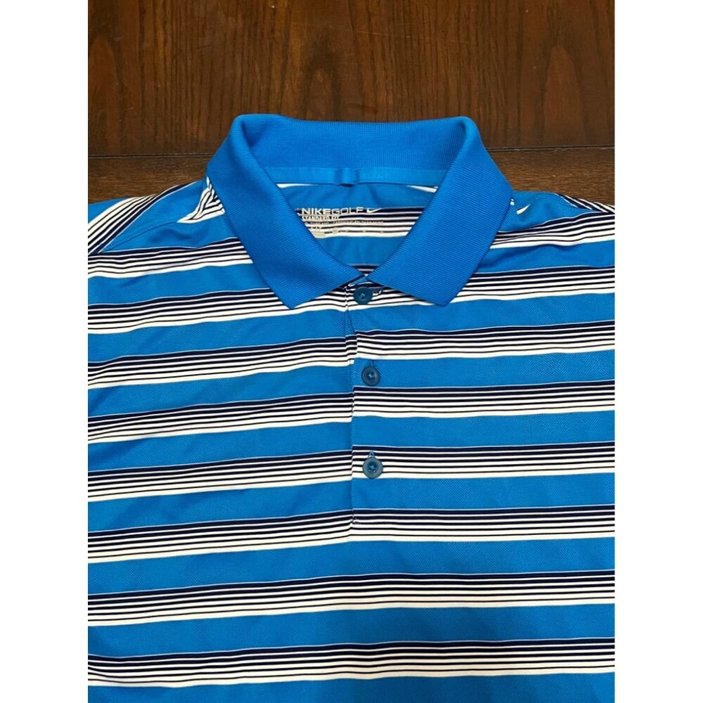 Nike Golf Standard Fit Striped Polo Shirt Blue White Mens Medium Dri-Fit Active - Picture 2 of 9